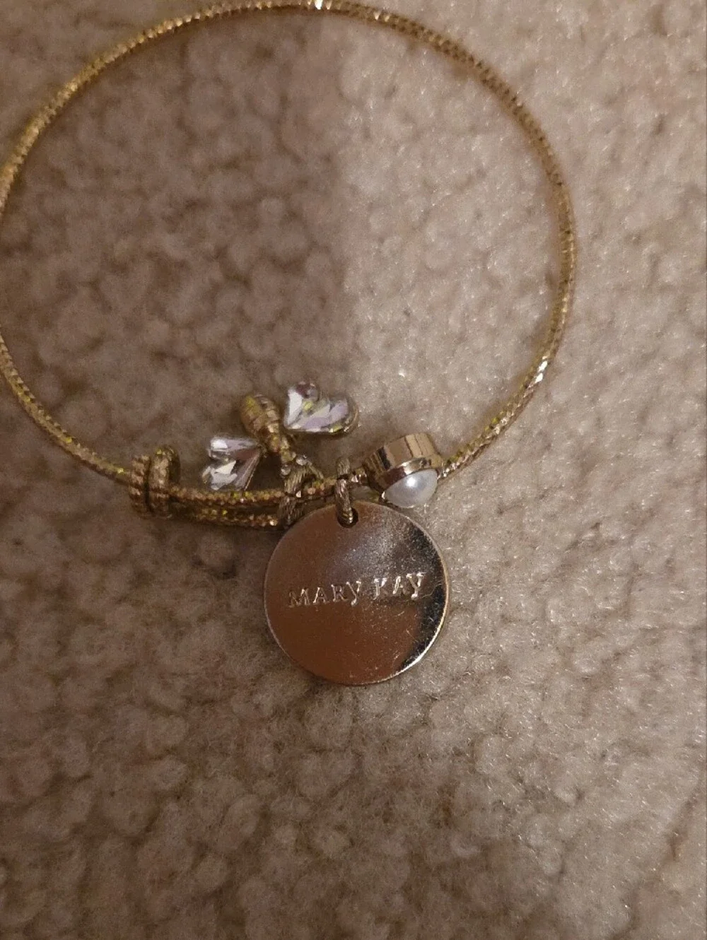 Mary Kay Shiny Gold Charm Bangle with Crystal Bee